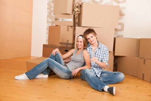 Boxes and household items being prepared for transparent storage pricing in Erith