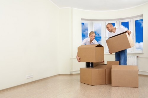 Packed boxes and furniture prepared for long-term storage in Erith