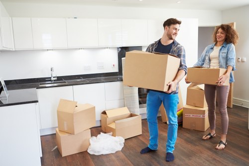 Prepared moving boxes and furniture for an Erith house move
